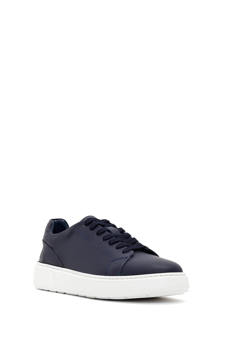 Erkek Lacivert Bağcıklı Deri Sneaker