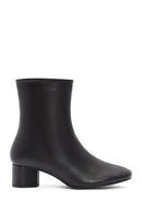 Women's Black Zippered Short Thick Heeled Leather Boots | Derimod