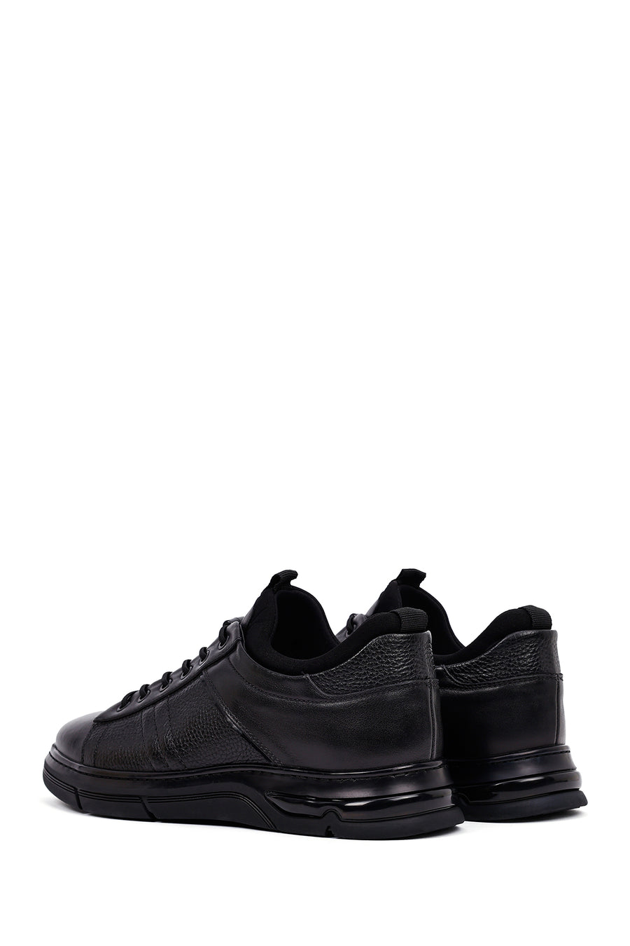 Erkek Siyah Bağcıklı Deri Casual Sneaker
