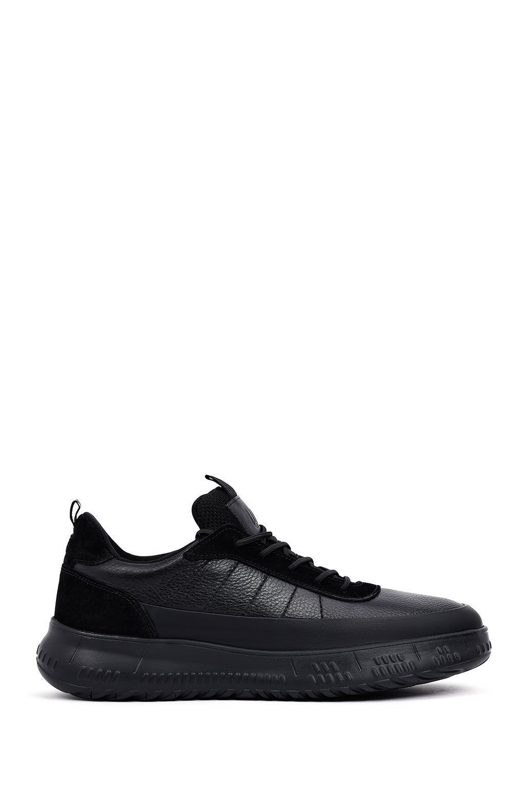 Erkek Siyah Bağcıklı Kalın Tabanlı Deri Sneaker