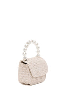 Women's Beige Wicker Pearl Handle Handbag | Derimod