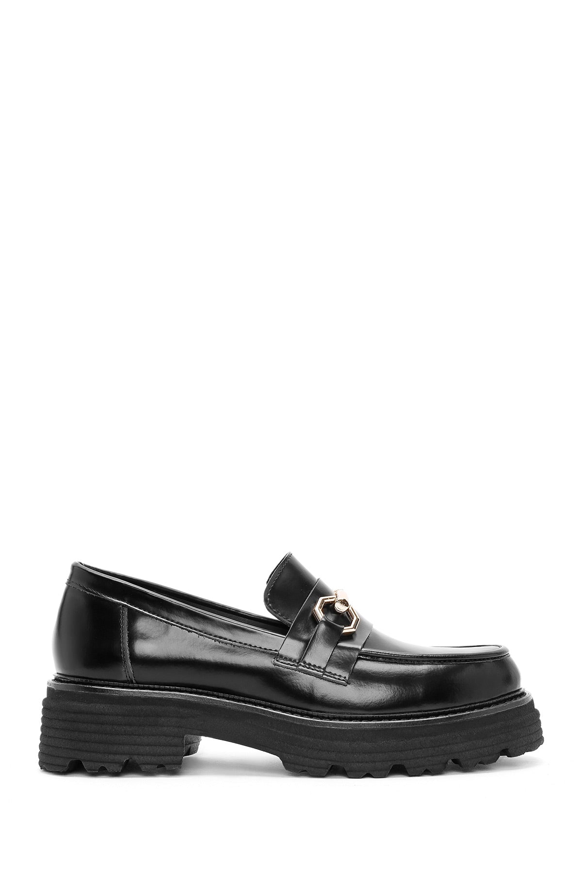 Women's Black Buckled Leather Masculine Loafer 24WFD189122 | Derimod