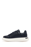 Men's Navy Blue Lace-Up Thick-Soled Leather Sneakers | Derimod
