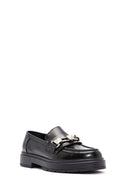 Women's Black Buckle Detailed Leather Masculine Loafer | Derimod