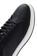 Erkek Siyah Bağcıklı Deri Sneaker | Derimod