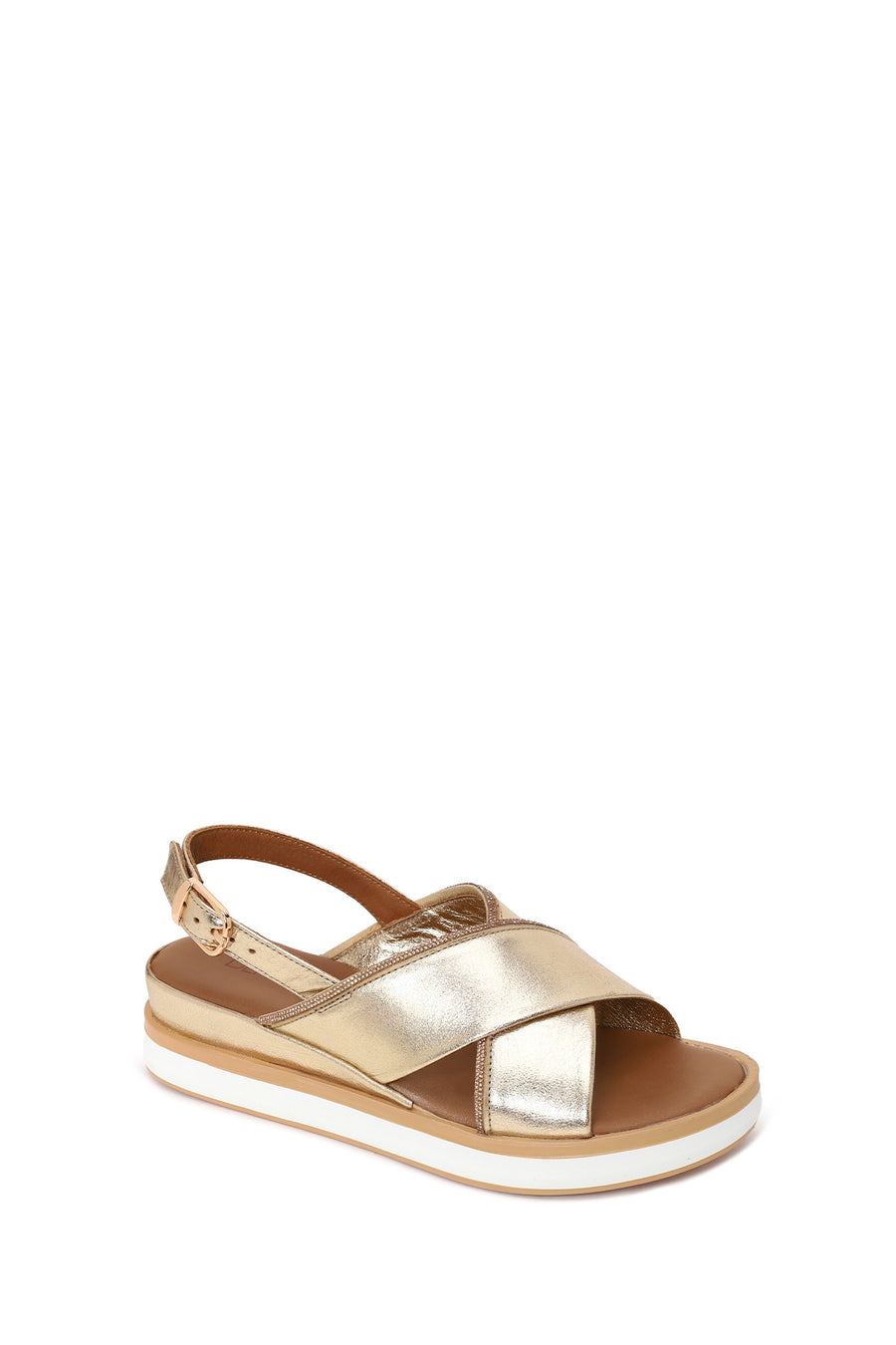 Woman Gold Filled Heeled Metallic Leather Sandal