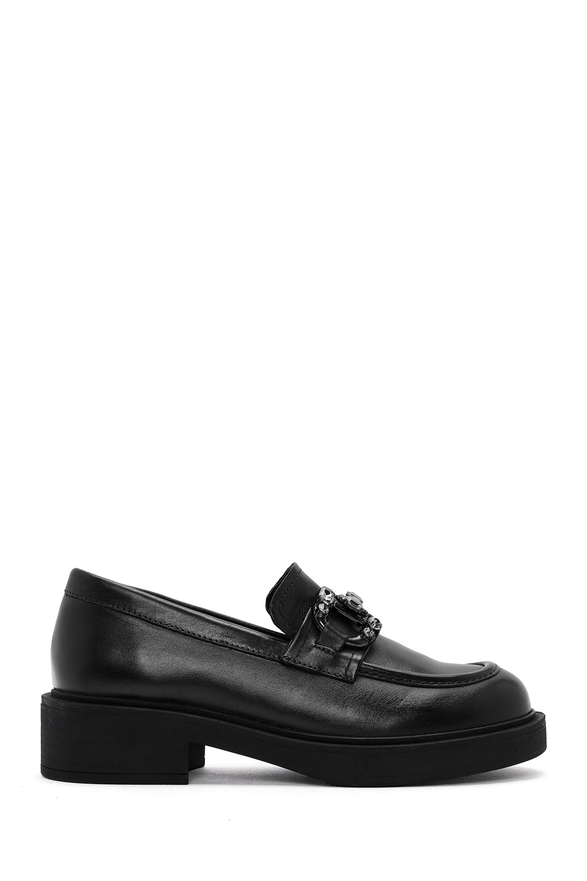 Women's Black Buckled Leather Masculine Loafer 24WFD511418 | Derimod