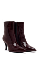 Woman Burgundy Zip Closure Thin-Heeled Patent Leather Leather Boots | Derimod