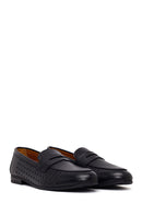 Woman Black Patterned Leather Loafer | Derimod