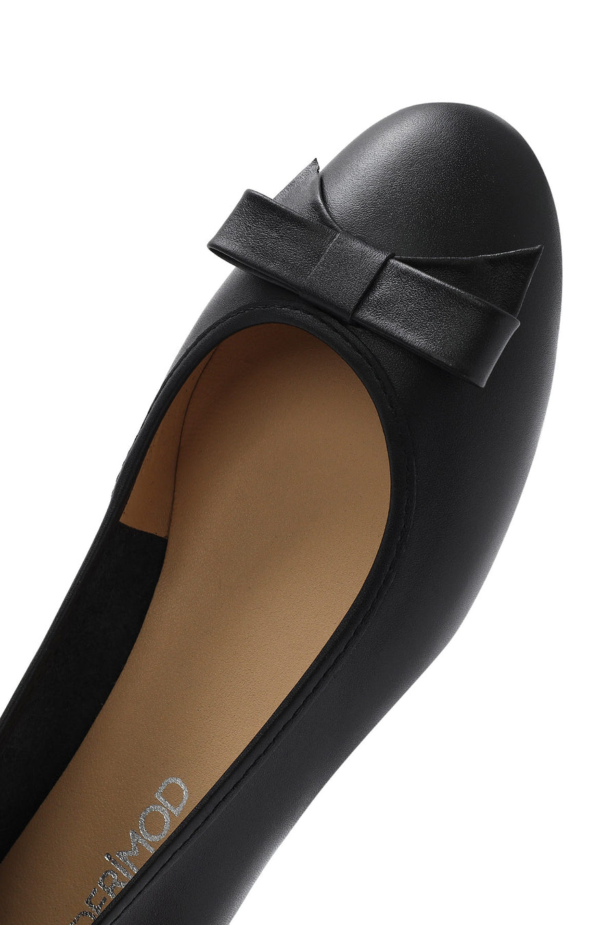 
Women's Black Leather Ballet Flats with Bow
