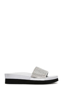 Women's Silver Thick Soled Stone Slippers | Derimod