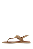 Women's Tan Suede Leather Thong Sandals | Derimod