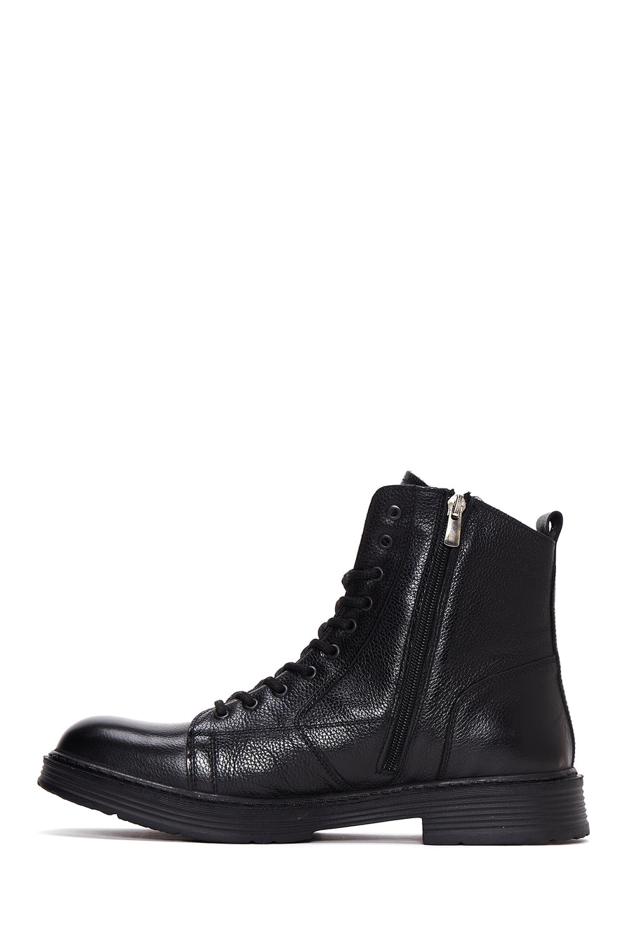 Men's Black Leather Zippered Casual Boots