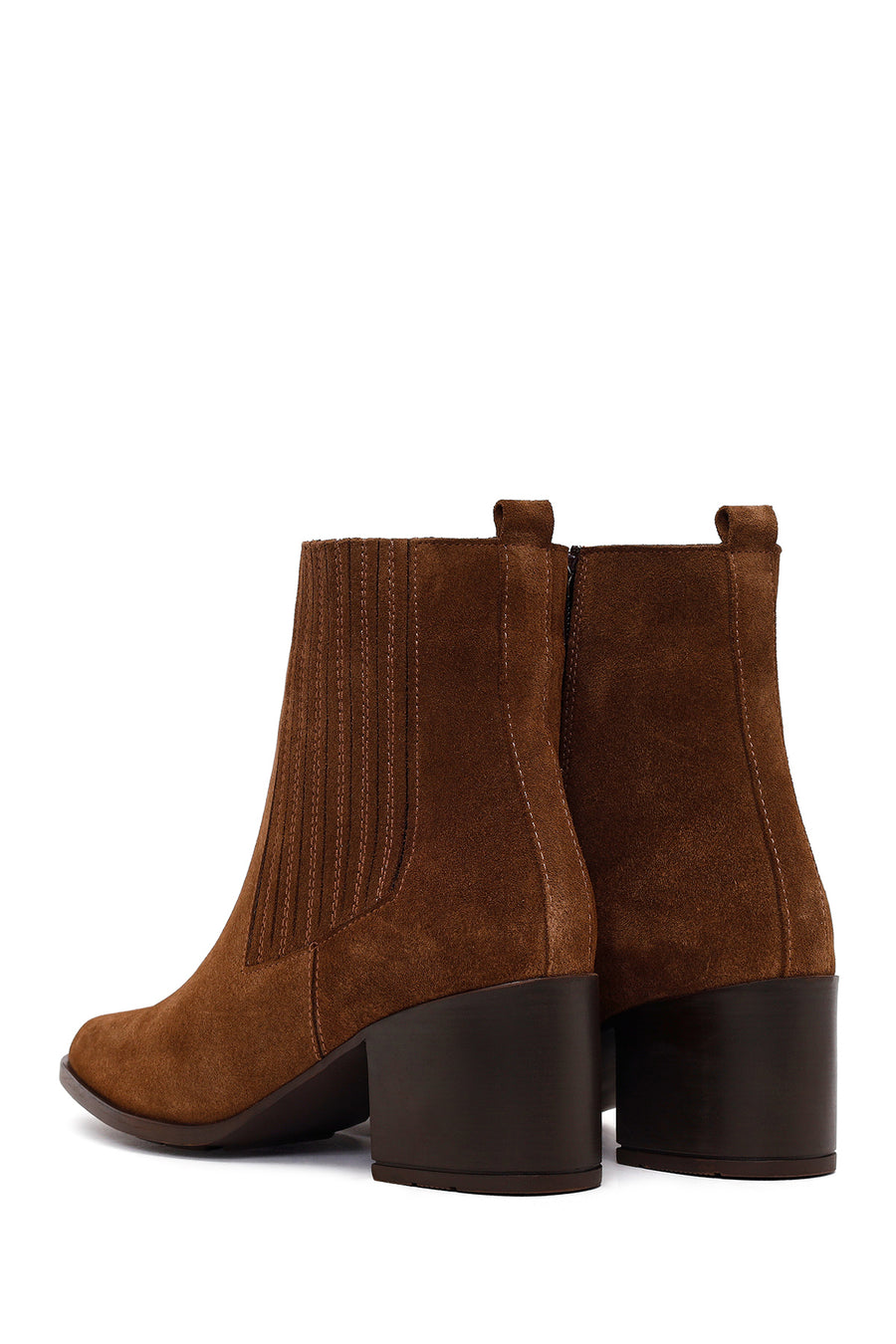 Woman Brown Zip Closure Chunky Heeled Suede Boots