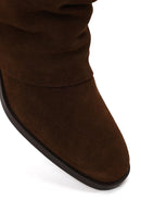 Woman Brown Chunky-Heel Suede Boots | Derimod
