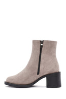 Women's Mink Zippered Thick Heel Suede Leather Boots | Derimod