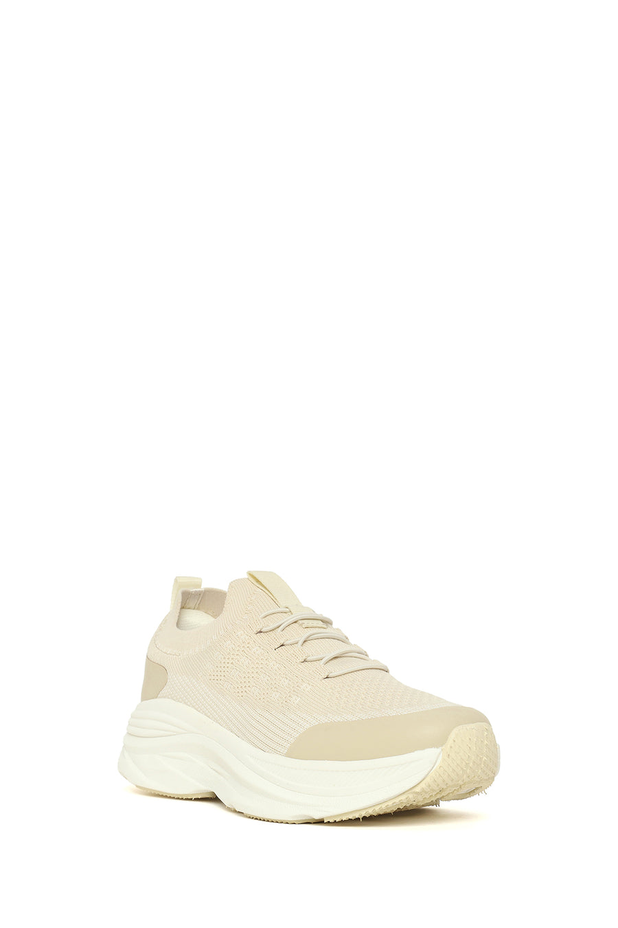 Derimod Zero Woman Cream Thick-Soled Lace-Up Fabric Sneaker