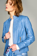 Diana-2 Women's Blue Leather Jacket | Derimod