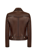 Melody Woman Brown Short Leather Jacket | Derimod
