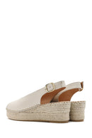 Women's Cream Ankle Buckle Wedge Heel Leather Espadrille Sandals | Derimod