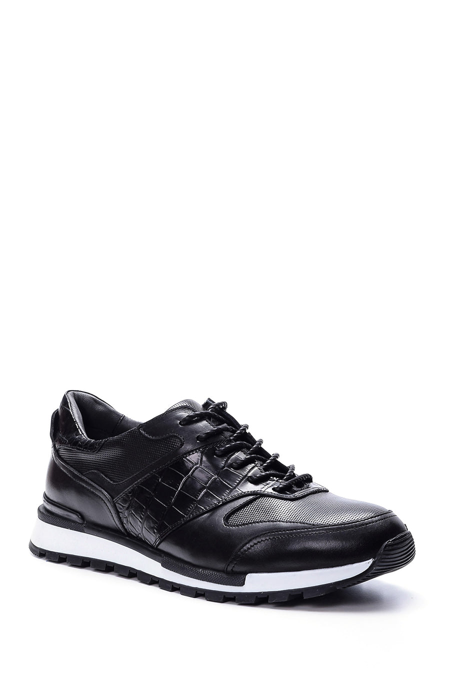 Erkek Kroko Detaylı Deri Sneaker