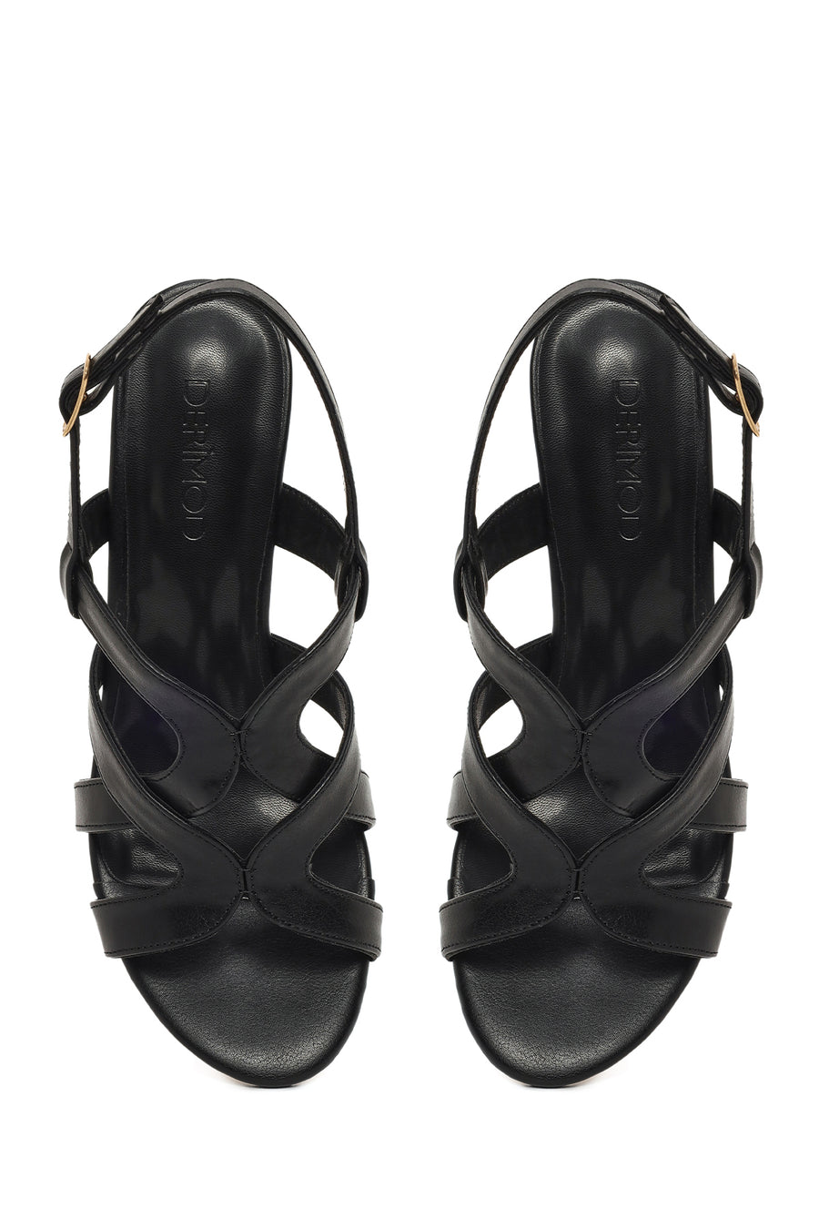 Woman Black Ankle Buckle Chunky Heeled Sandals