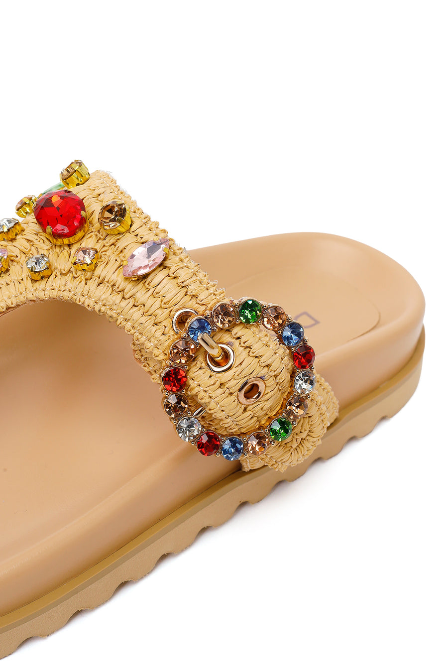 Woman Beige Embellished Straw Flip-Flops