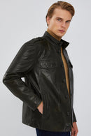 Alvarez Men's Green Vintage Leather Jacket | Derimod