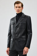 Kevin Men's Black Blazer Leather Jacket | Derimod