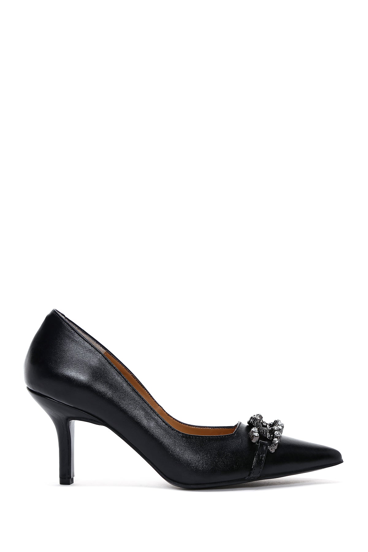 Kadın Siyah Deri Taşlı Topuklu Ayakkabı 22WFD163518 | Derimod