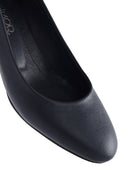 Women's Navy Blue Short Chunky Heeled Leather Shoes | Derimod