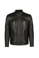 Calvin Male Black Mandarin Collar Leather Jacket | Derimod
