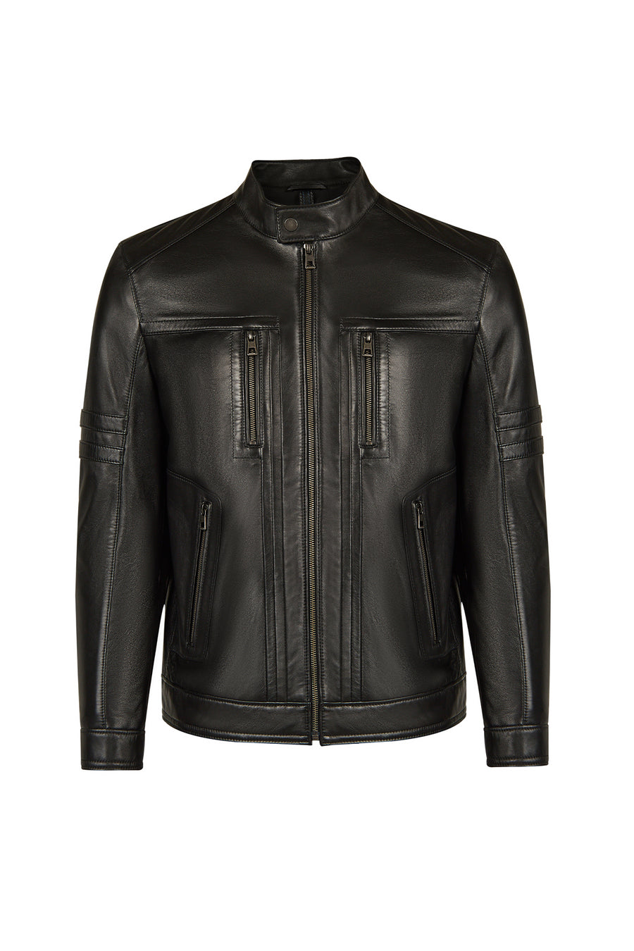 Calvin Male Black Mandarin Collar Leather Jacket 26WGE66221M | Derimod