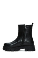 Women's Black Zippered Thick-Sole Leather Boots | Derimod