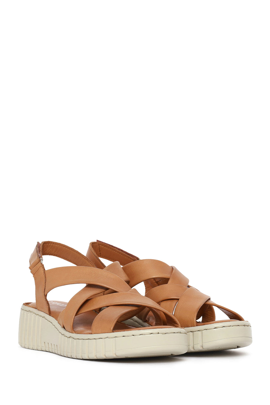 Woman Tan Chunky-Soled Leather Comfort Sandals