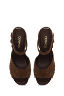 Woman Tan Ankle-Buckle Chunky-Heel Suede Sandal | Derimod