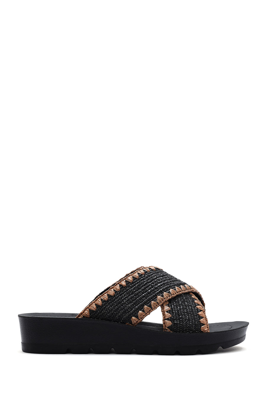 Women's Black Thick-Soled Straw Slippers 25SFE4639M7 | Derimod