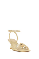Woman Gold Ankle-Buckle Metallic Chunky-Heel Sandal | Derimod
