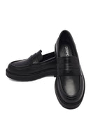 Kadın Siyah Kalın Tabanlı Deri Maskülen Loafer | Derimod