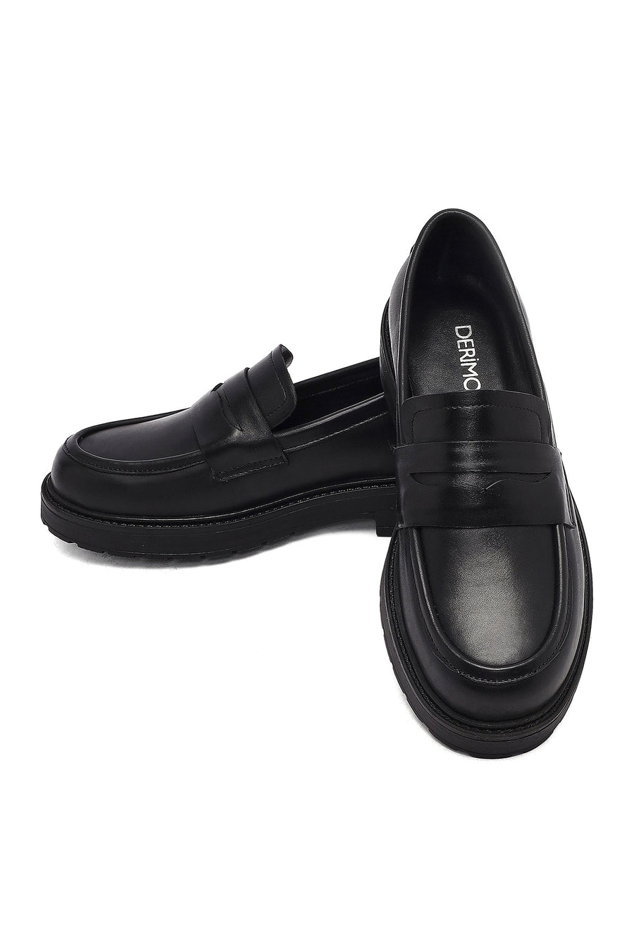 Woman Black Thick-Soled Leather Masculine Loafer