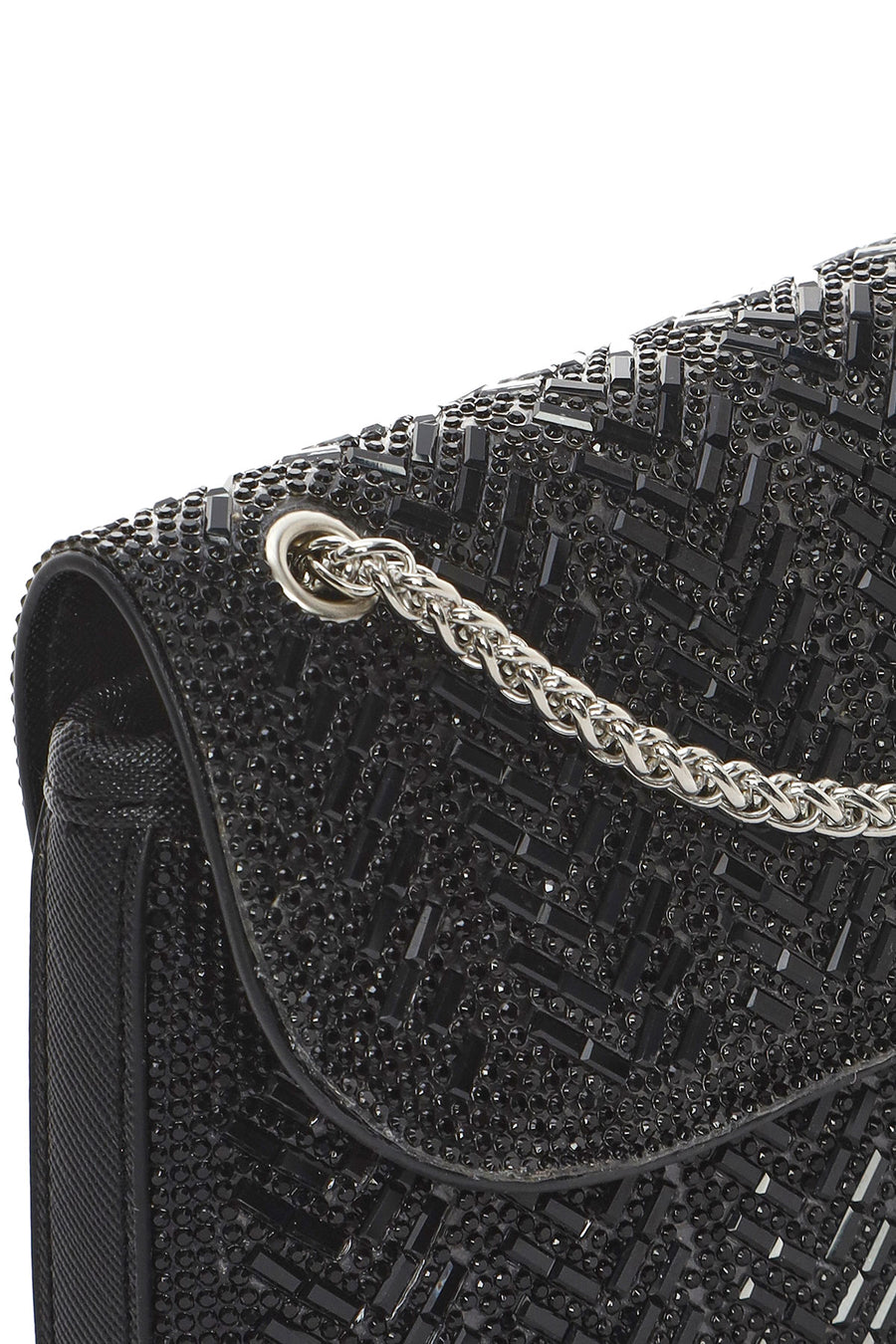 Women's Black Chain Strap Embellished Mini Evening Bag