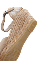 Women's Beige Ankle Strap Wedge Heels Suede Leather Espadrille | Derimod