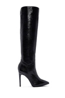 Women's Black Leather Thin Heeled Boots | Derimod