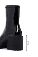 Women's Black Medium Heeled Patent Leather Boots | Derimod