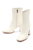 Women's Cream Zippered Thick Heeled Leather Boots | Derimod