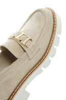 Women's Tan Buckled Suede Masculine Loafer | Derimod