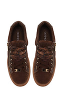 Woman Brown Lace-Up Thick-Soled Suede Leather Sneaker | Derimod