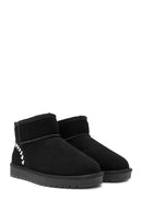 Women's Black Fur Detailed Suede Leather Boots | Derimod