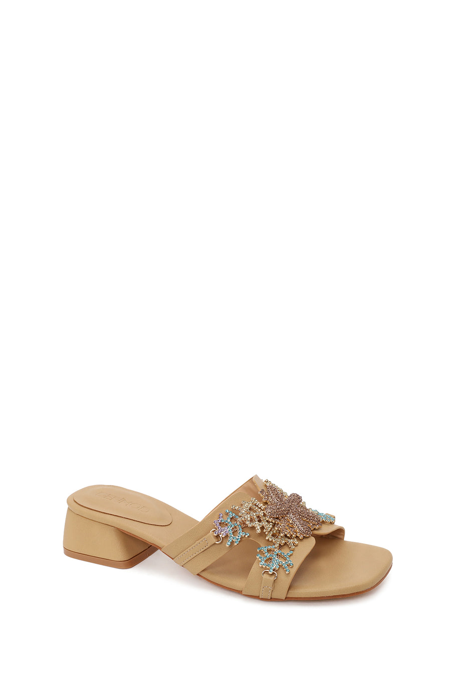 Woman Beige Embellished Thick Low Block-Heel Slipper