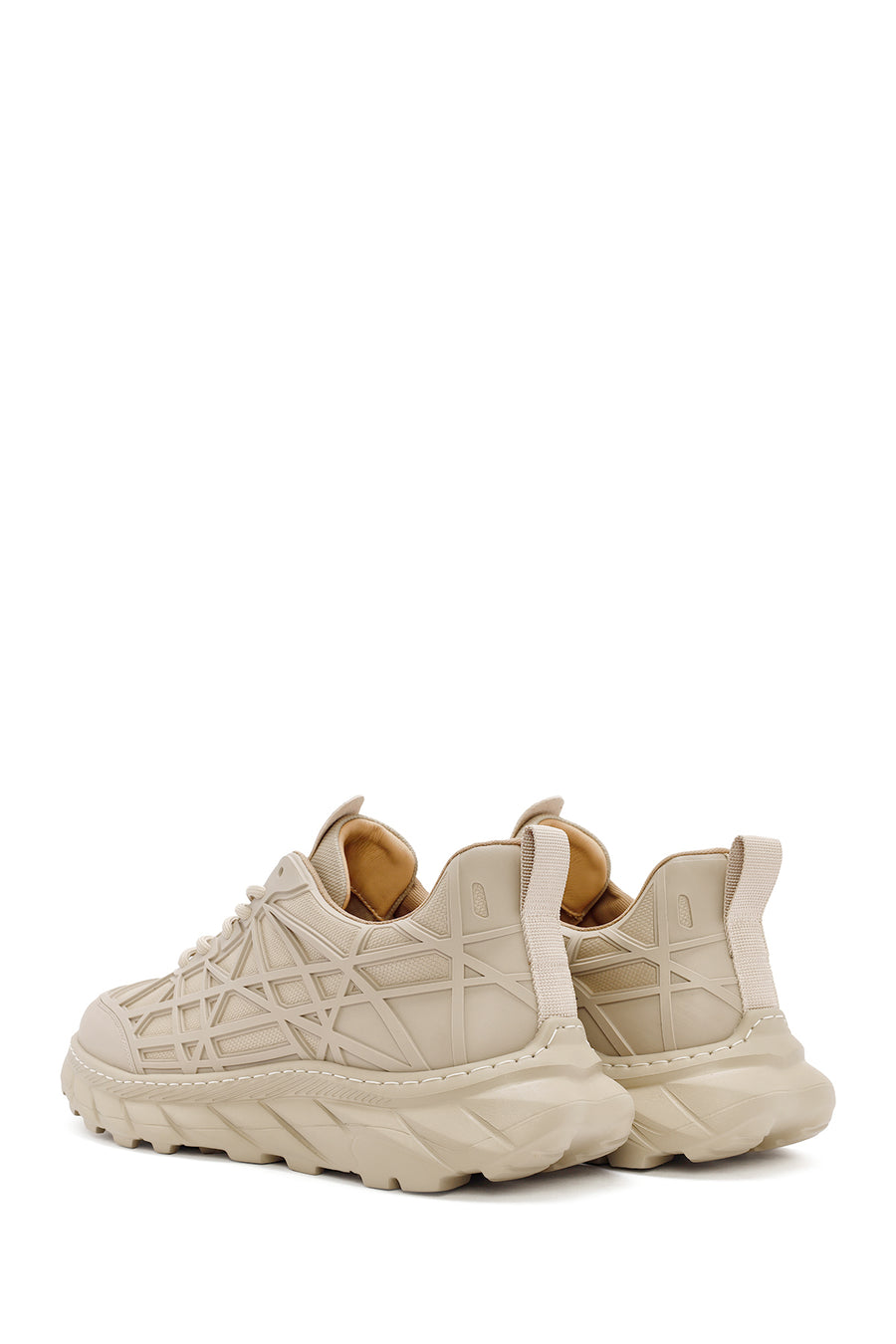 Erkek Bej Bağcıklı Kalın Tabanlı Kumaş Sneaker
